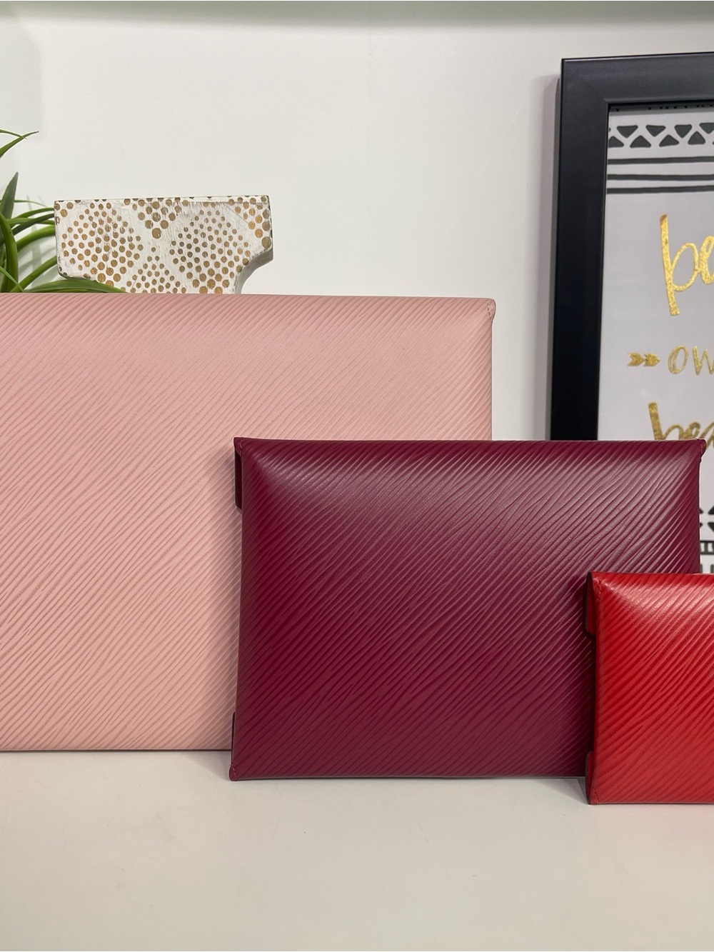 Louis Vuitton Pink, Burgundy & Red Epi Leather Kirigami Envelope Wallet Trio - Picture 2 of 5